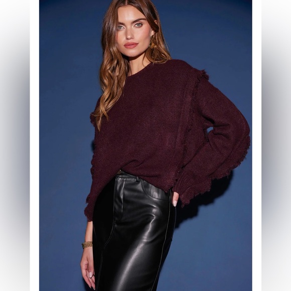 BISHOP + YOUNG Mckenzie Fringe Sweater Fringed Burgundy...